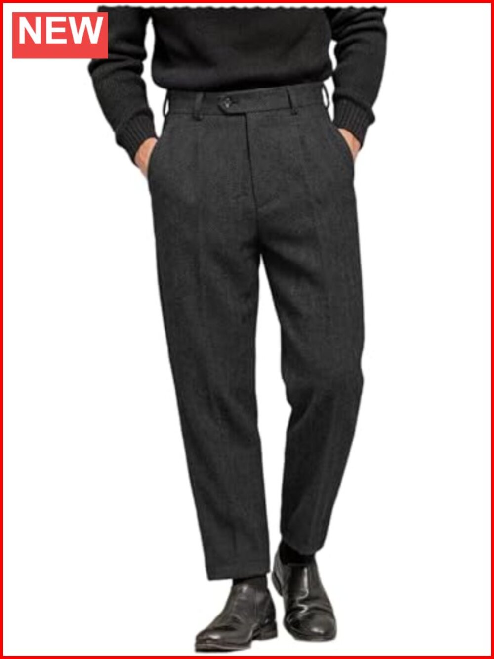 Men's Tweed Herringbone Wool Pleated Front Dress Suit Trousers